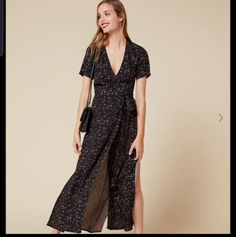 Reformation Black Star Print Orchid wrap dress sz Medium